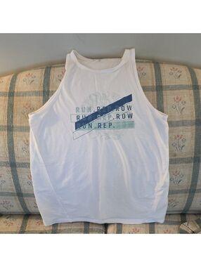 Orangetheory White Tank with Blue Graphic